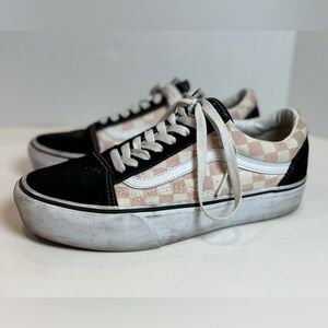 Vans Old Skool Platform Black Pink Checkerboard Women’s Size 9 Sneakers